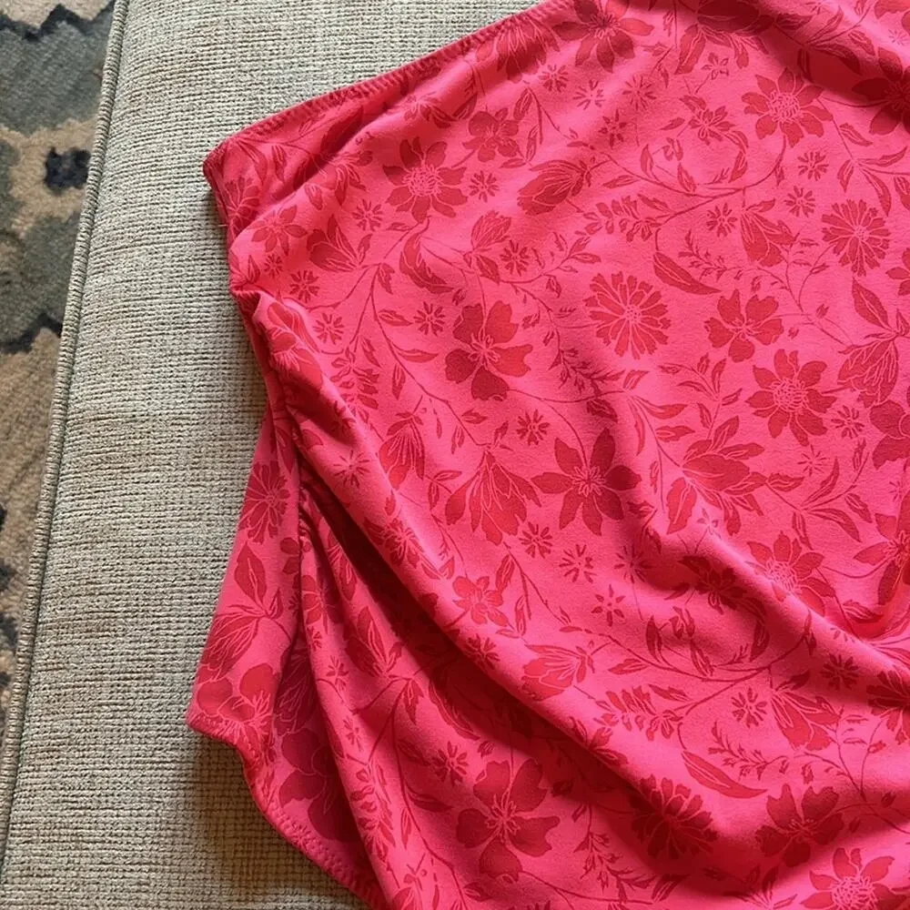 NWT Free People Something About You Floral Puff Shoulder Bodysuit Hot Pink Combo